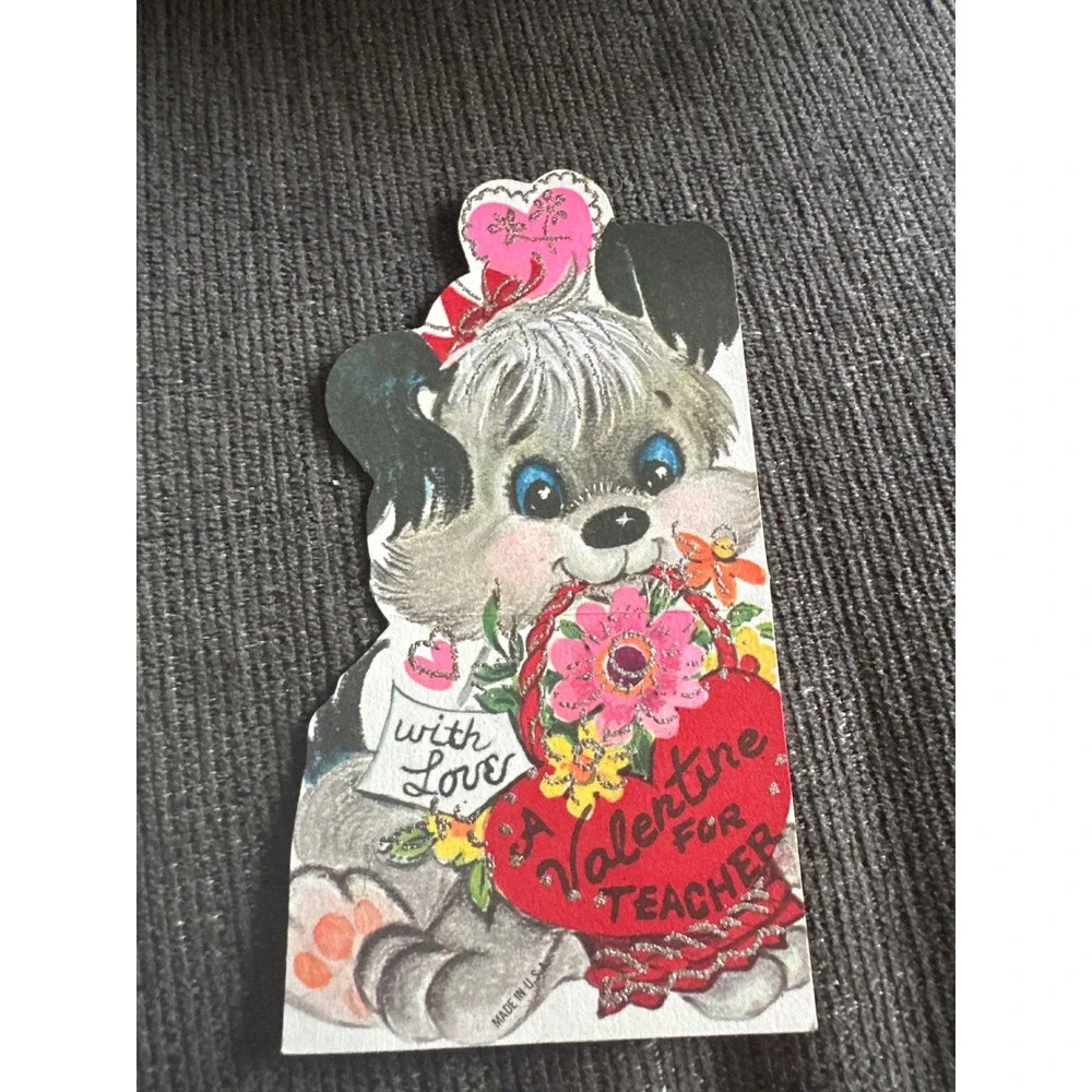 Vintage Die Cut Valentine Cards‎ Lot Girl Sailor Suit Puppy Dog Teacher Glitter